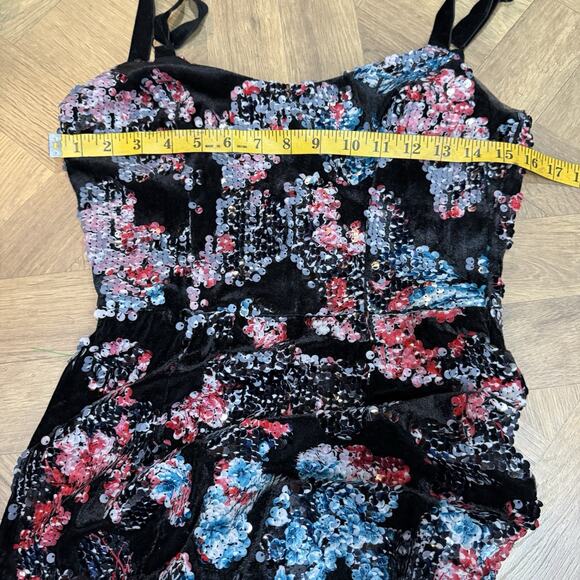 Dress the Population Lindsay Sequin Velvet Mini Dress Size Small Black EUC - Picture 10 of 14